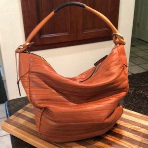 Large leather bucket bag